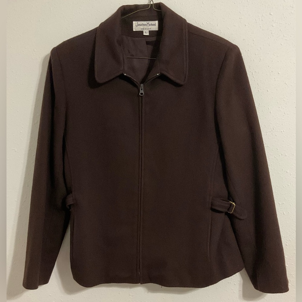 Vintage Jonathan Michael Women's Brown Wool Midi Coat Large Made In‎ USA